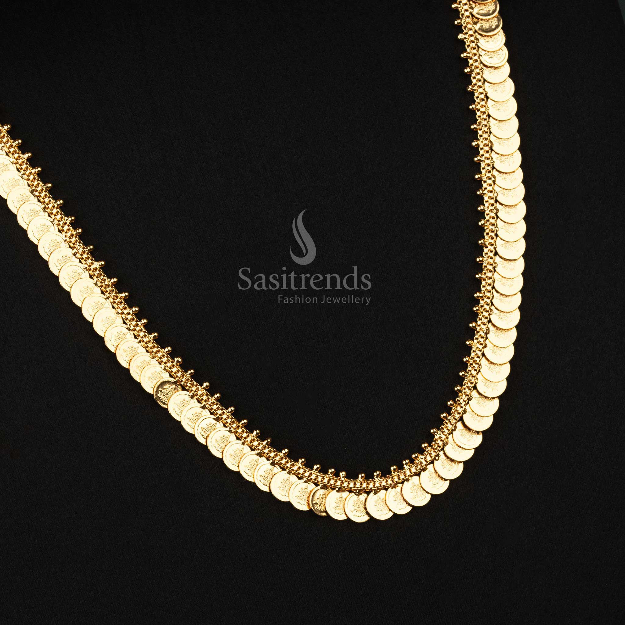 Radiant micro gold plated traditional necklace with small Lakshmi coin details ideal for festive occasions - Sasitrends