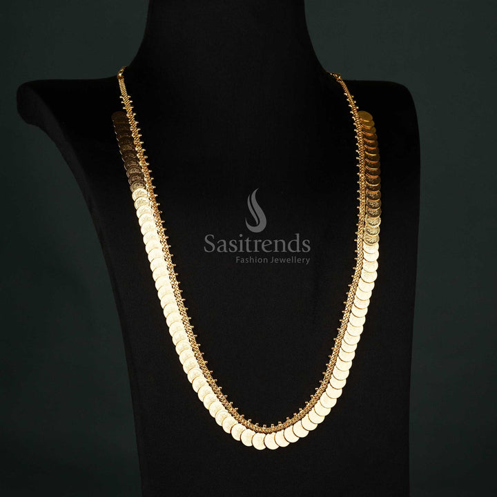 Elegant Guaranteed One Gram Micro Gold Plated Lakshmi Coin Long Necklace Jewellery with Small and Big Coin Details - Perfect for Festivals - Sasitrends