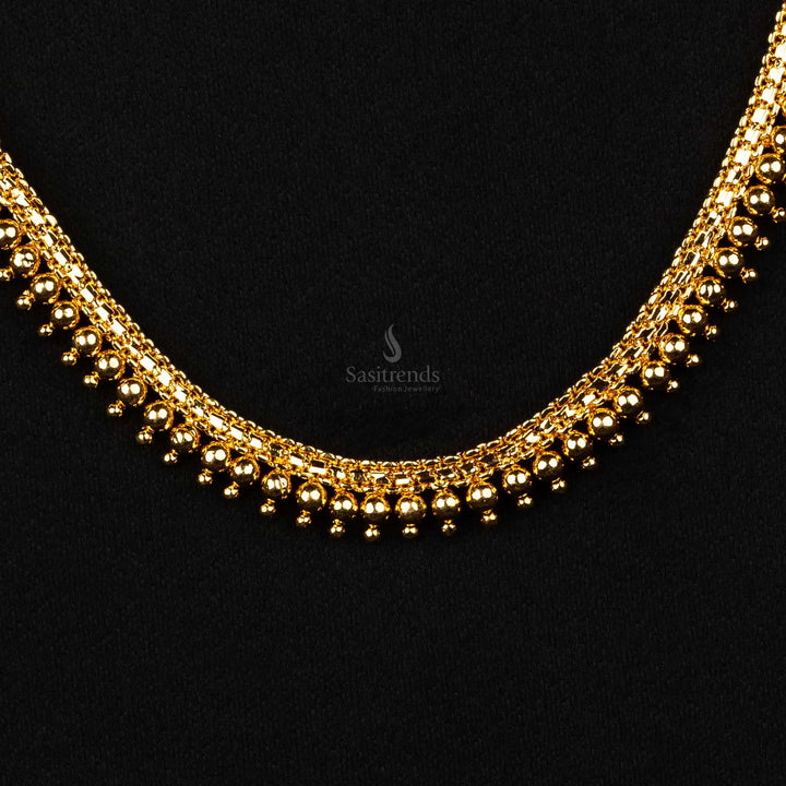 Lustrous and elegant gold-plated long necklace adorned with small micro ball details for a timeless look - Sasitrends