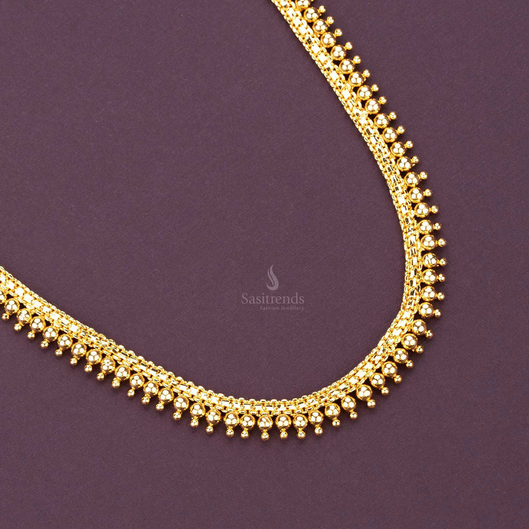 Elegant micro gold plated small ball long necklace with 24-carat finish for ethnic outfits