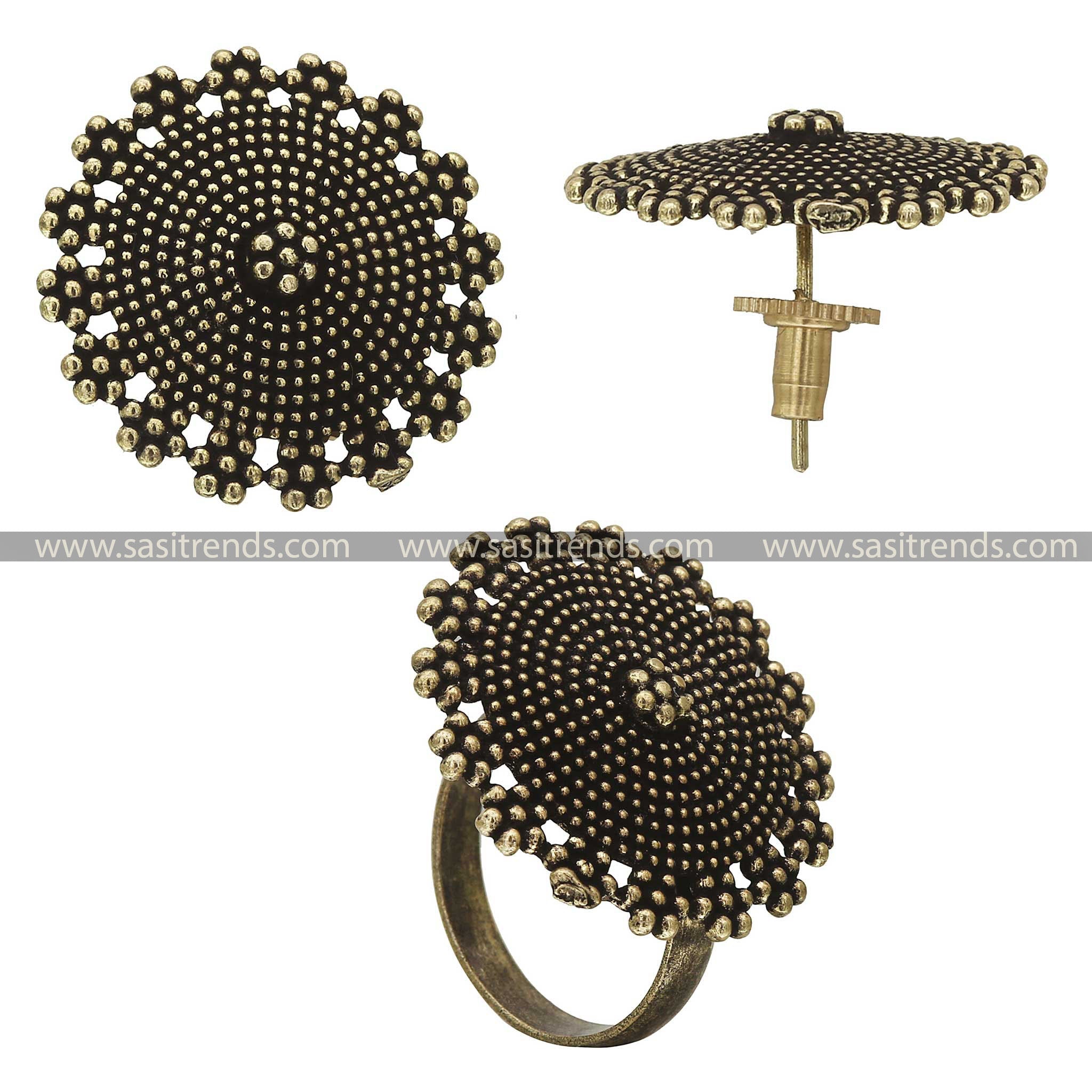 Antique Gold Beaded Design Tops and Adjustable Ring Combo 