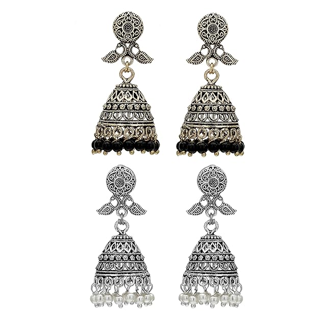 Sasitrends - Gorgeous Oxidised German Silver Combo Earrings Jhumka Set