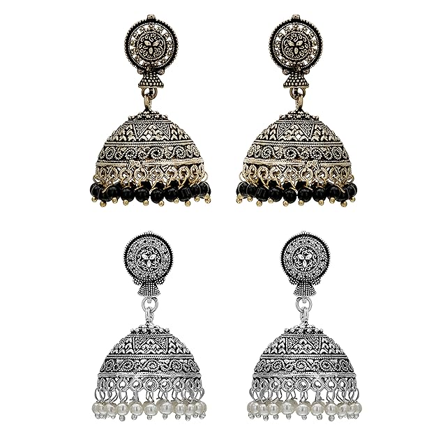 Elegant Traditional Wear Oxidised German Silver Jhumka Earrings Sasitrends