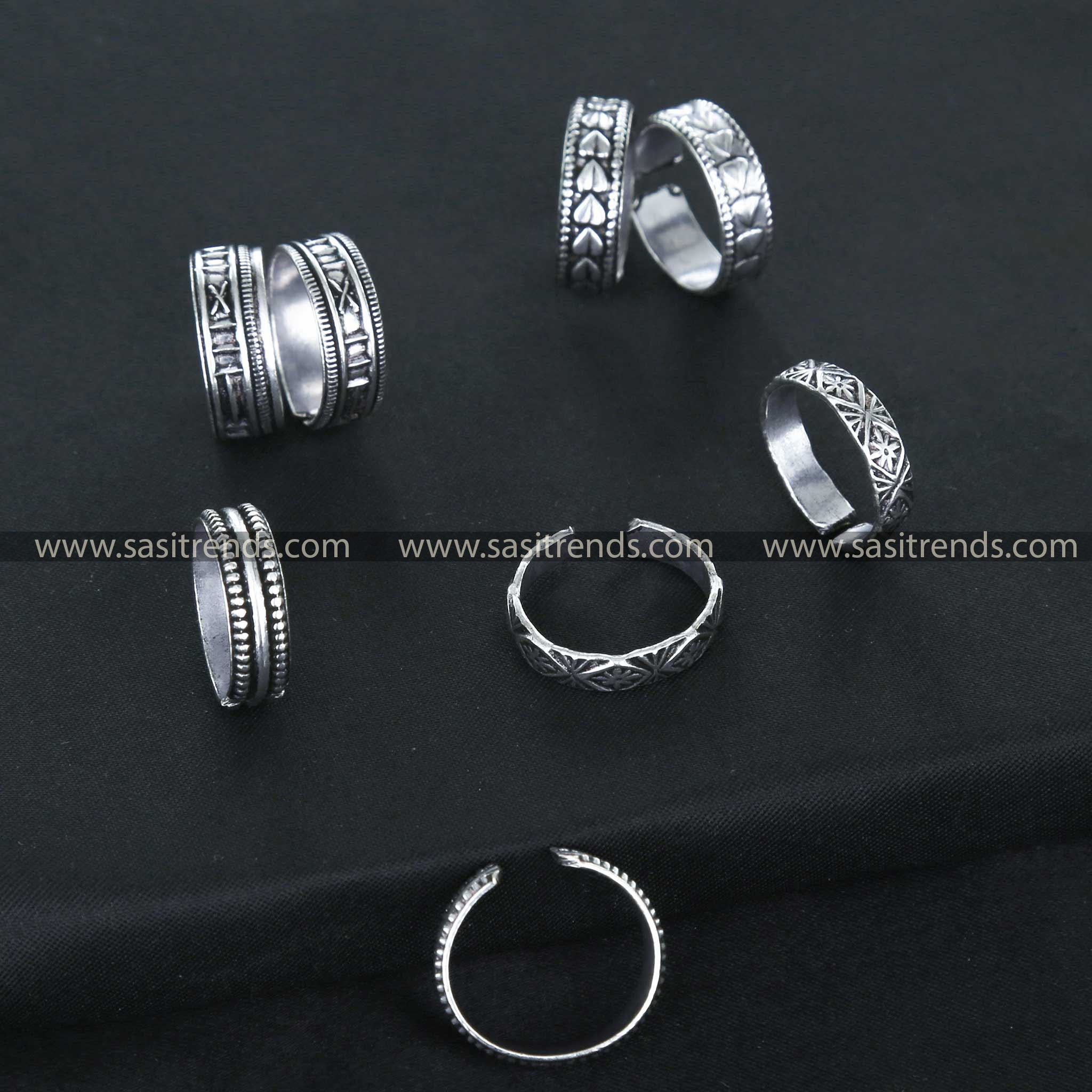 Oxidised German Silver Combo Toe Rings - Set of 4 Pairs for Traditional Elegance