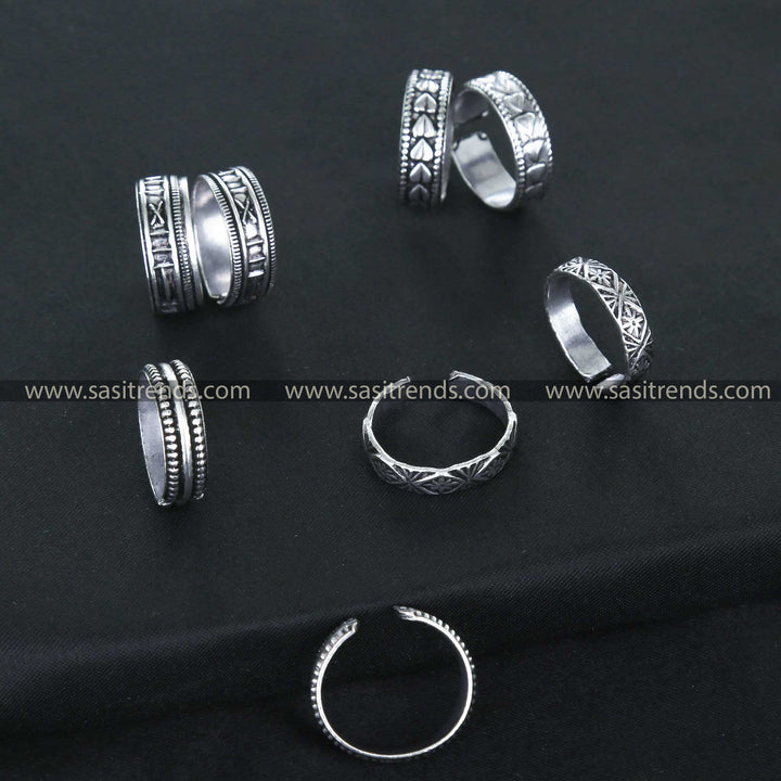 Oxidised German Silver Combo Toe Rings - Set of 4 Pairs for Traditional Elegance