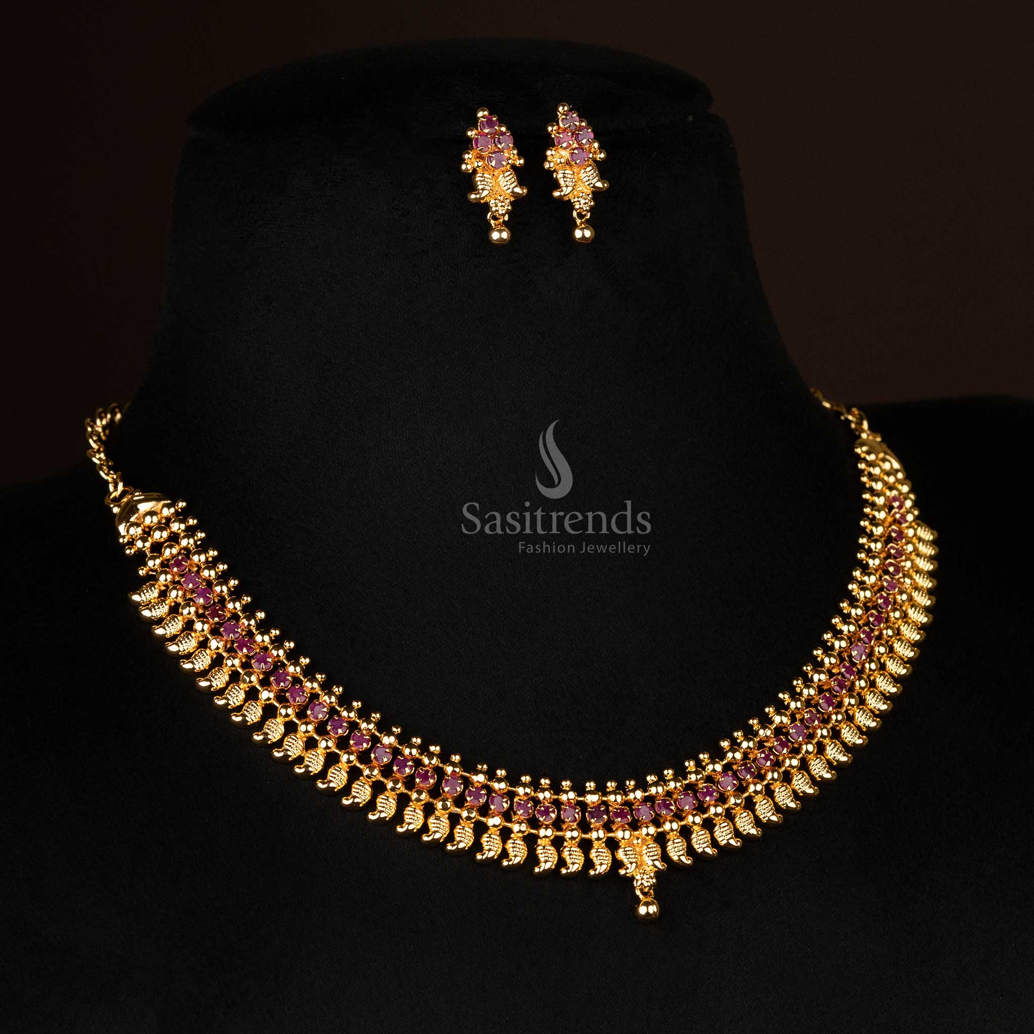 Mango motif gold-plated necklace set Ruby design jewellery - Sasitrends