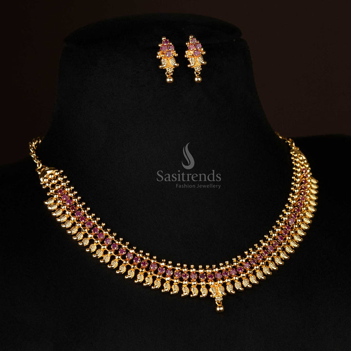 Traditional Micro Gold-Plated Mango Motif Necklace Jewellery Set For Festive Occasions - Sasitrends