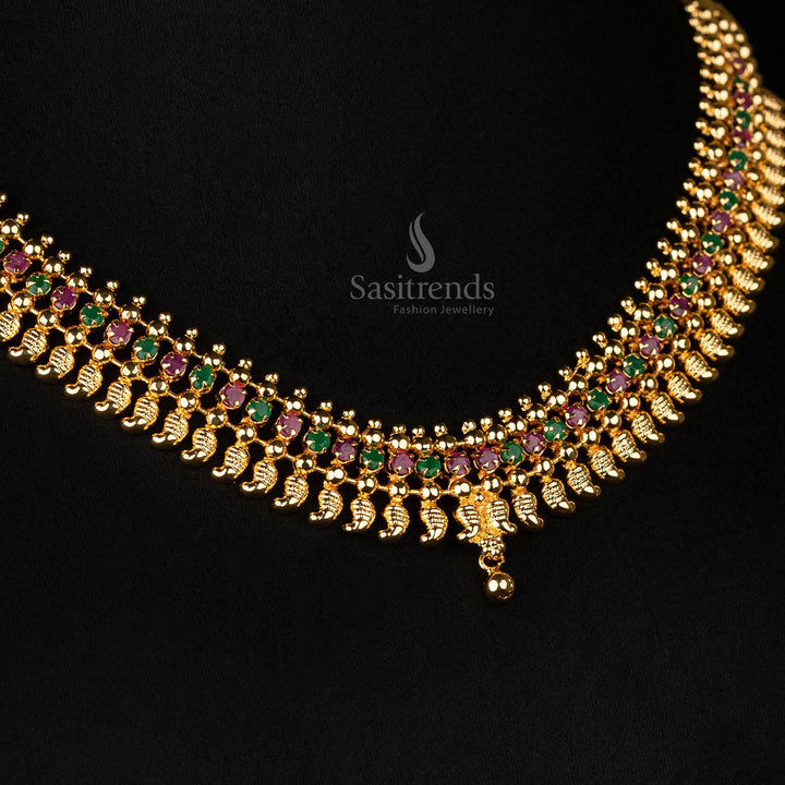 Ruby green mango motif necklace set – Elegant gold-plated jewellery - Sasitrends