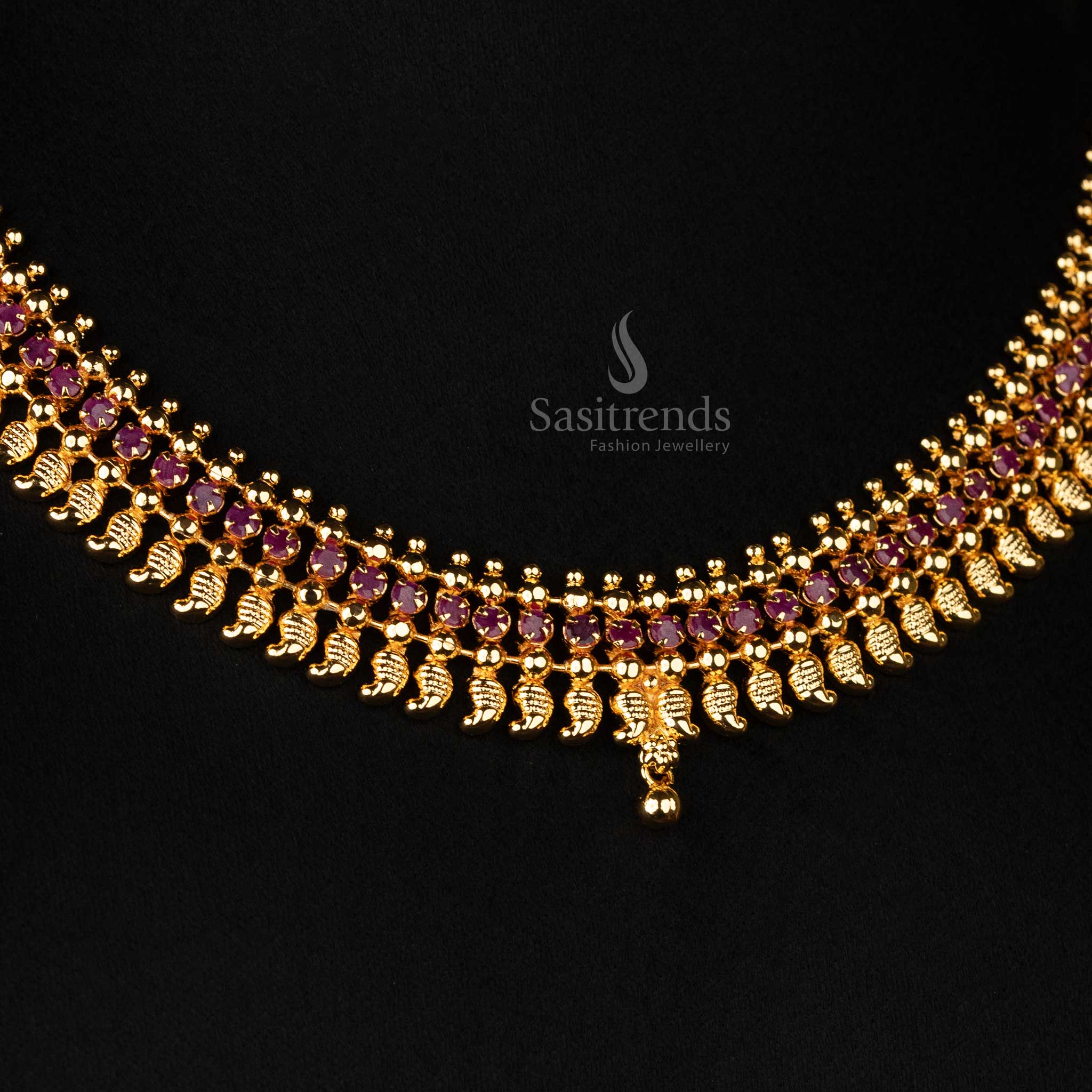 Ruby mango motif gold-plated necklace – Festive jewellery set - Sasitrends