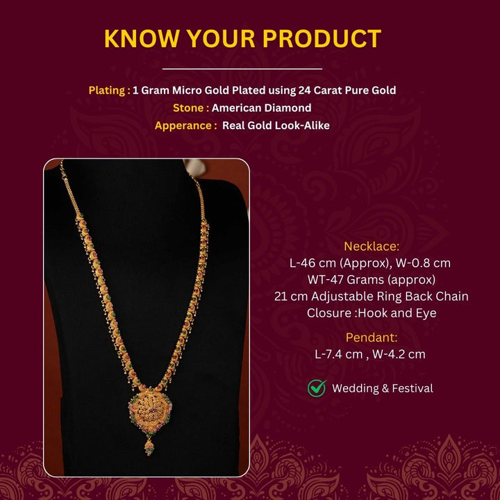 Micro Gold Plated Long Haram Necklace Measurement Image - Sasitrends