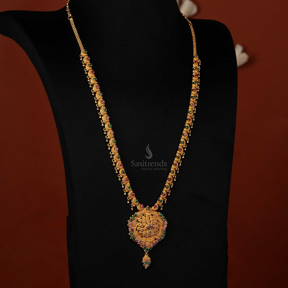 Sasitrends intricate gold-plated long haram necklace for women