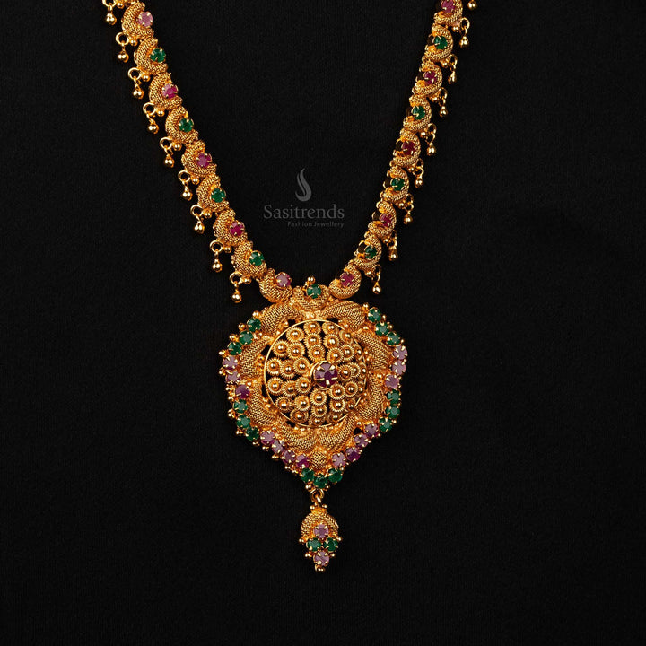 Majestic floral pendant long haram necklace by Sasitrends