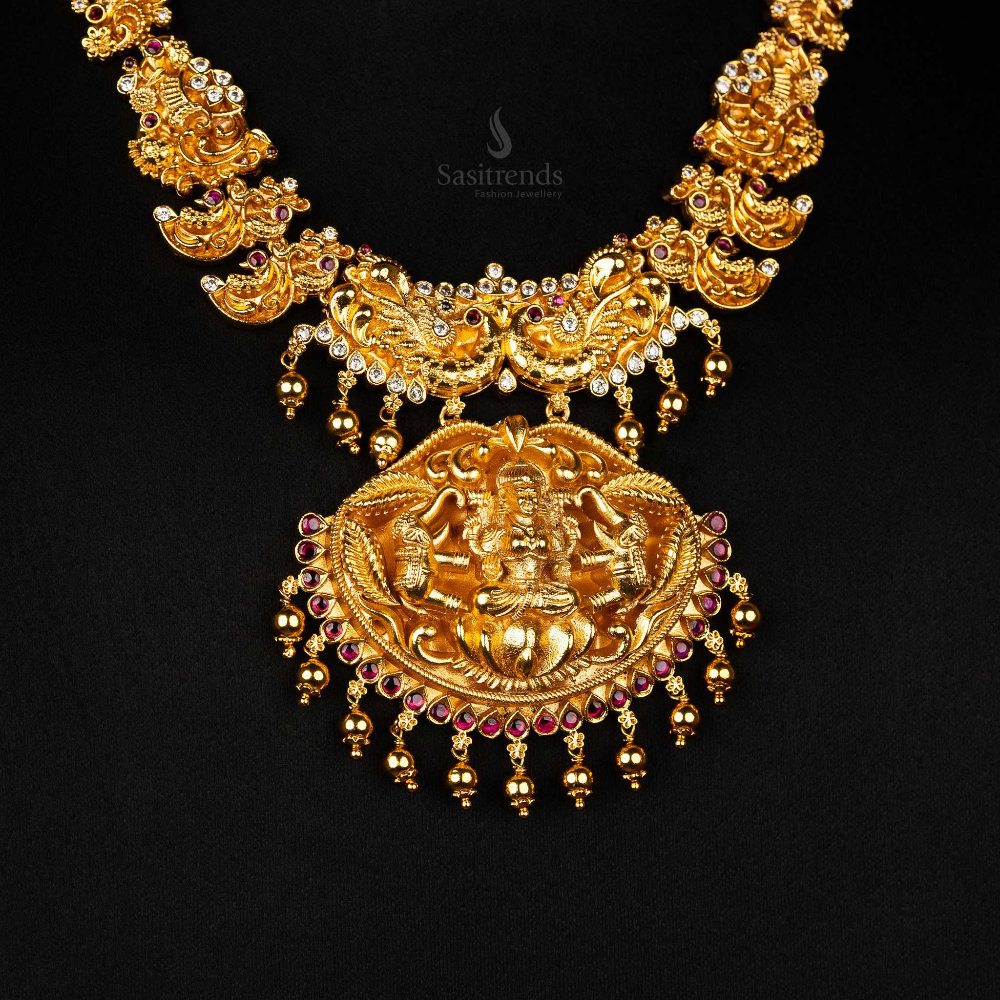 AD Stone Studded Short Temple Jewellery Set with Jhumka