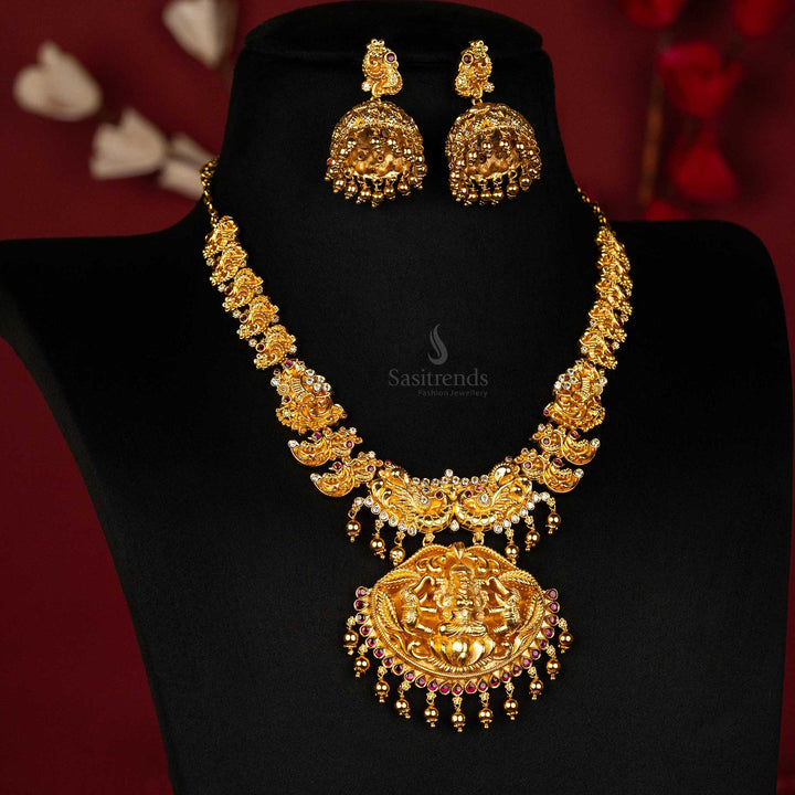 Sasitrends - Premium Matte Gold Plated Temple Lakshmi Naga Jewellery Set with Peacock and Elephant Motifs