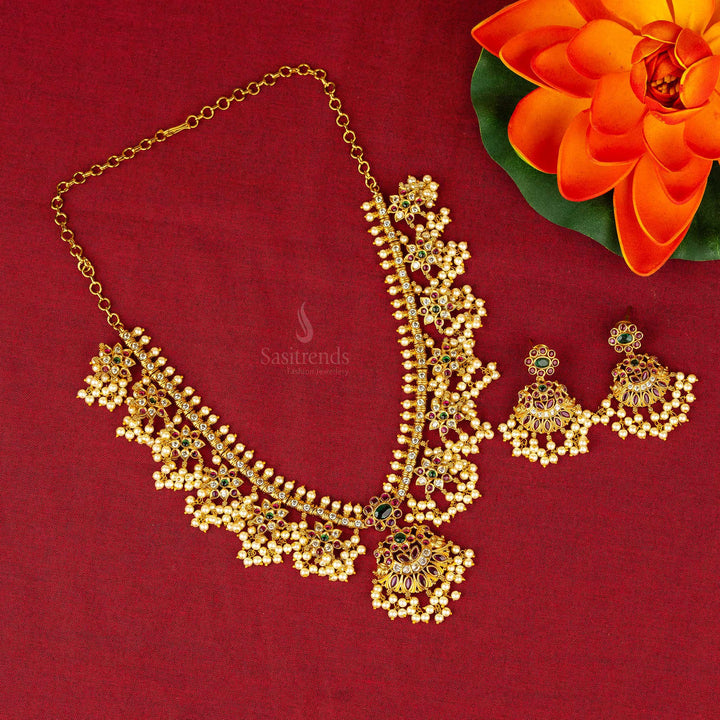 Premium Traditional Matte Gold Plated Gundu Pusalu Temple Jewellery Set - Sasitrends