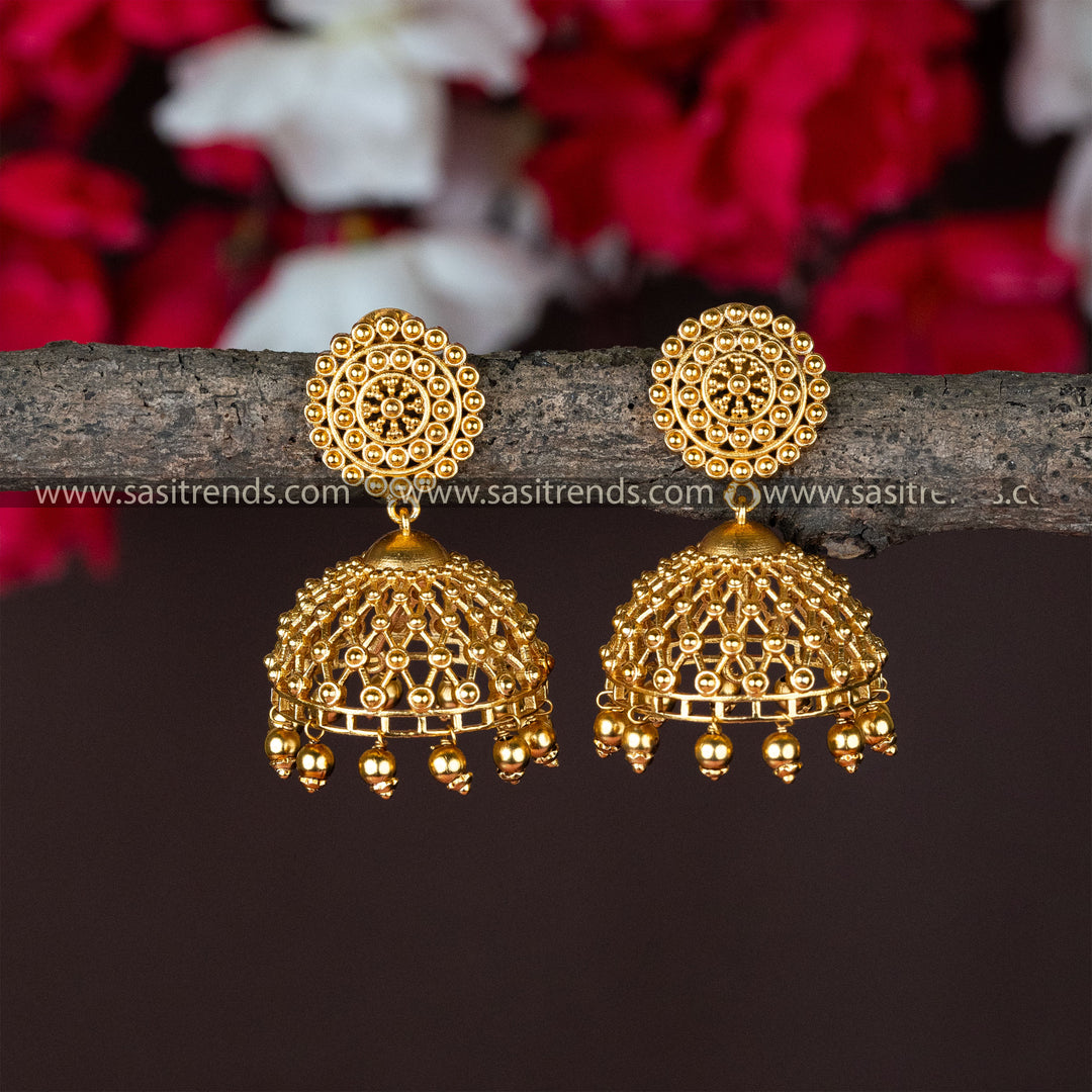 Authentic Kerala Jhumka Earrings: Exquisite Craftsmanship in Matt Gold Plated