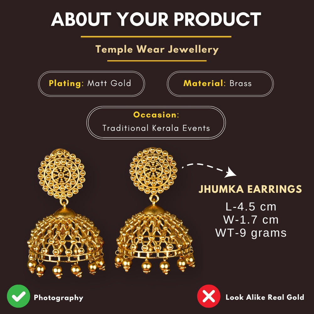 Matt gold jhumka earrings measurement image - Sasitrends