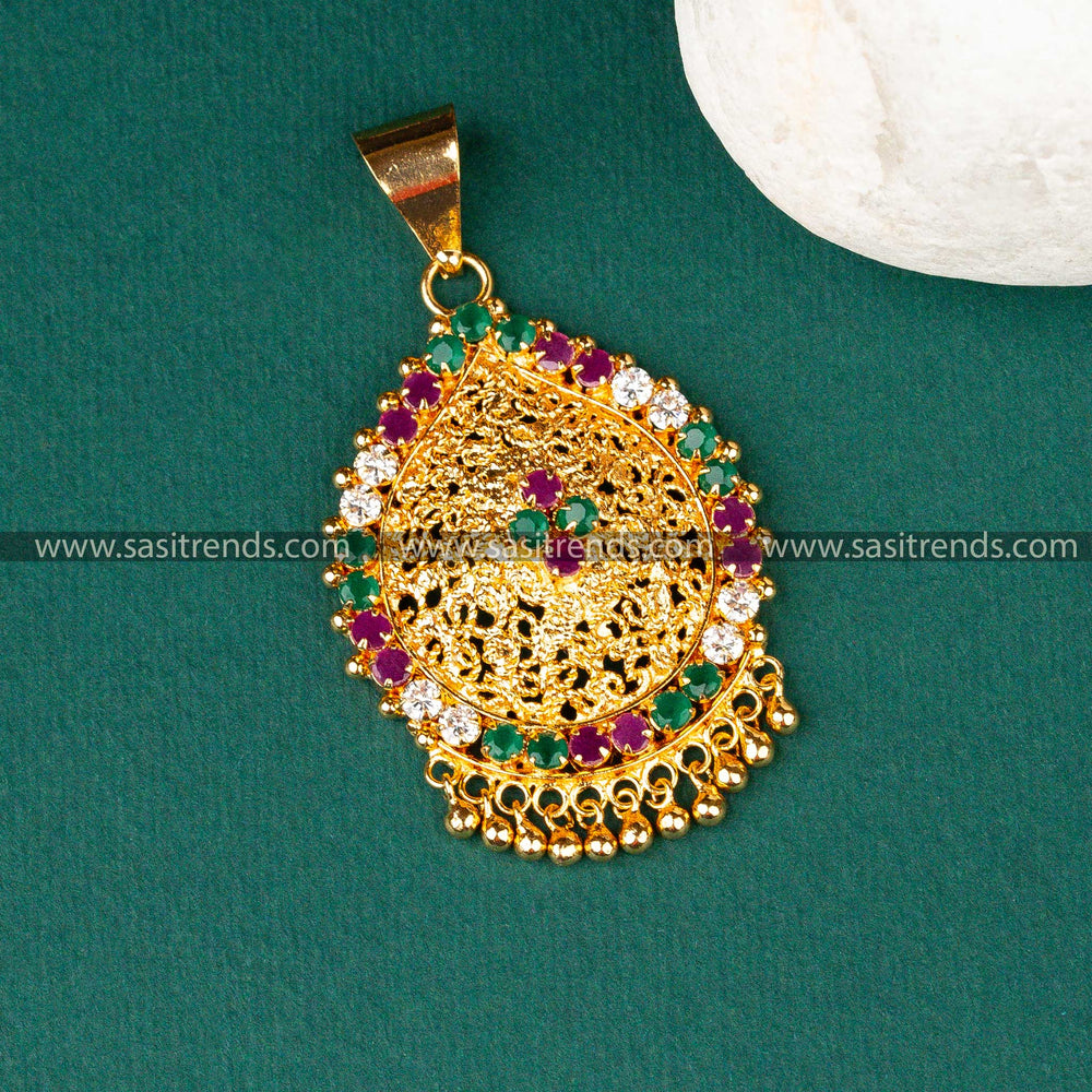 Temple Elegance Micro Gold Plated Multi AD Stone Studded Pendant Sasitrends Online Shopping