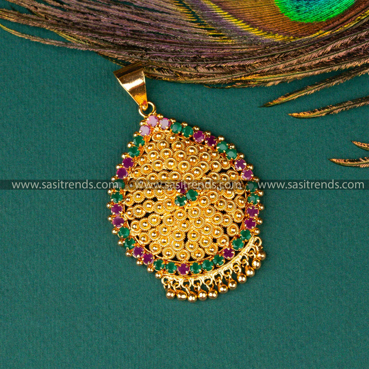 Temple Wear Gold Plated Ruby Green AD Stone Studded Pendant Sasitrends Online Shopping