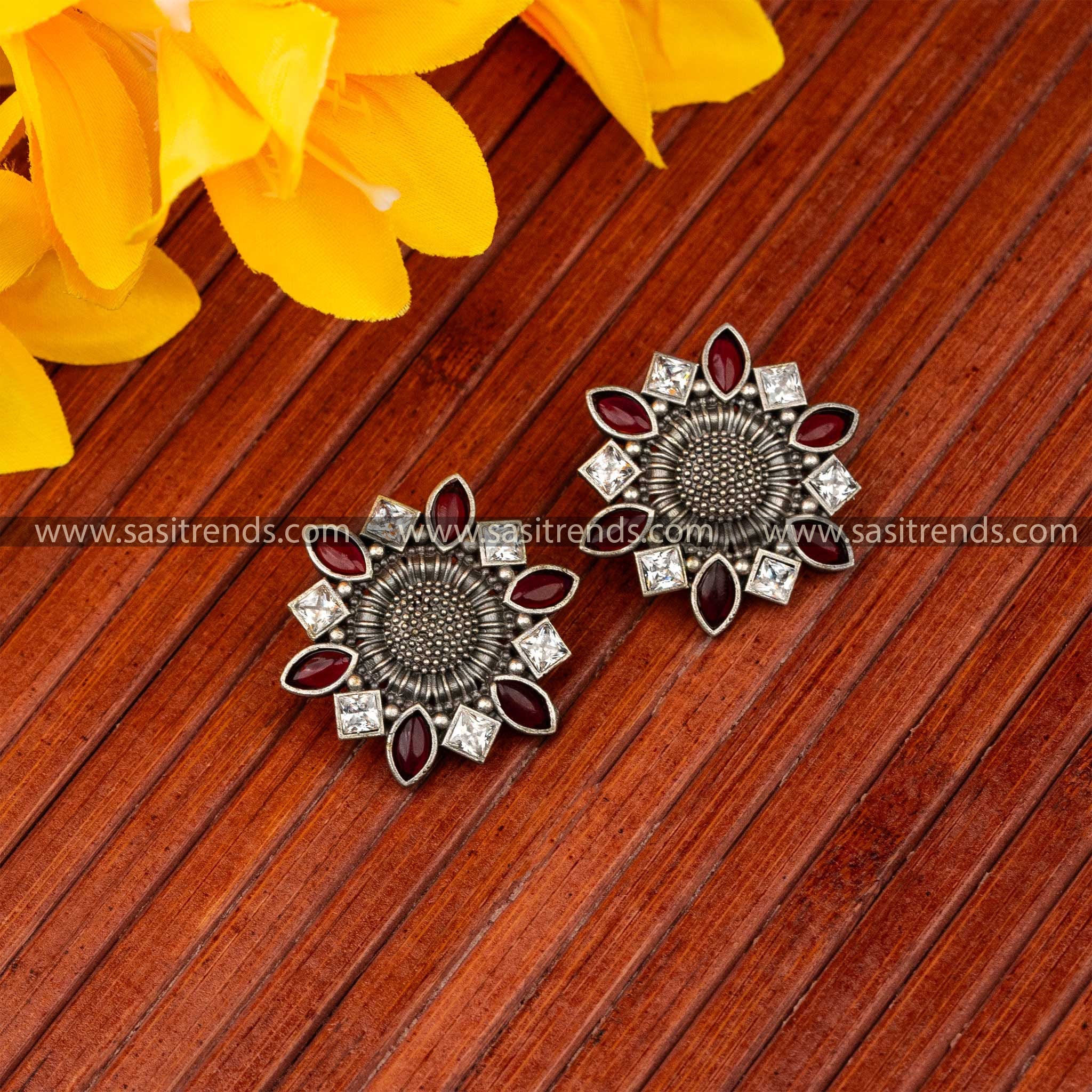 Ruby White Oxidised Navarathiri Special Earrings Sasitrends Online Shopping