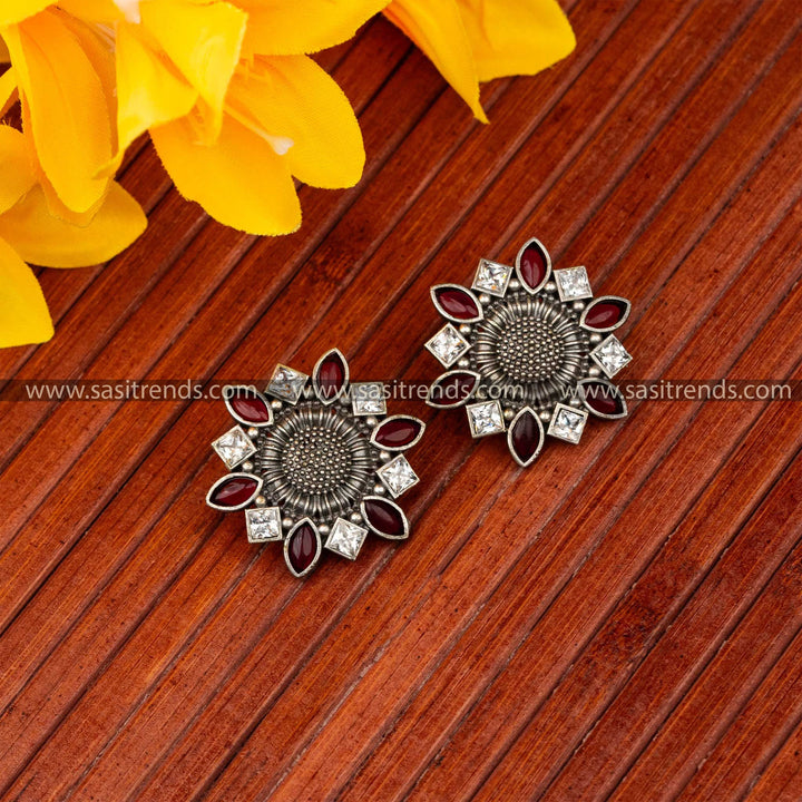 Ruby White Oxidised Navarathiri Special Earrings Sasitrends Online Shopping