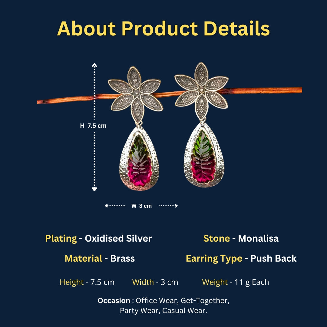 Floral Radiance Oxidised Earrings Flower Designer Garnet Stone About Destails Sasitrends Online 