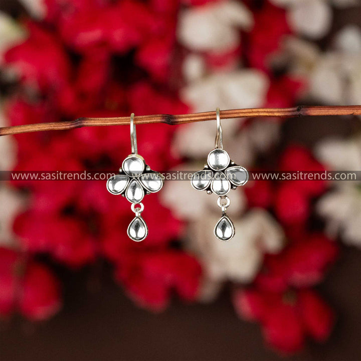 Trendy Oxidised White Stone Stud Fish Hook Navarathiri Special Earrings Sasitrends