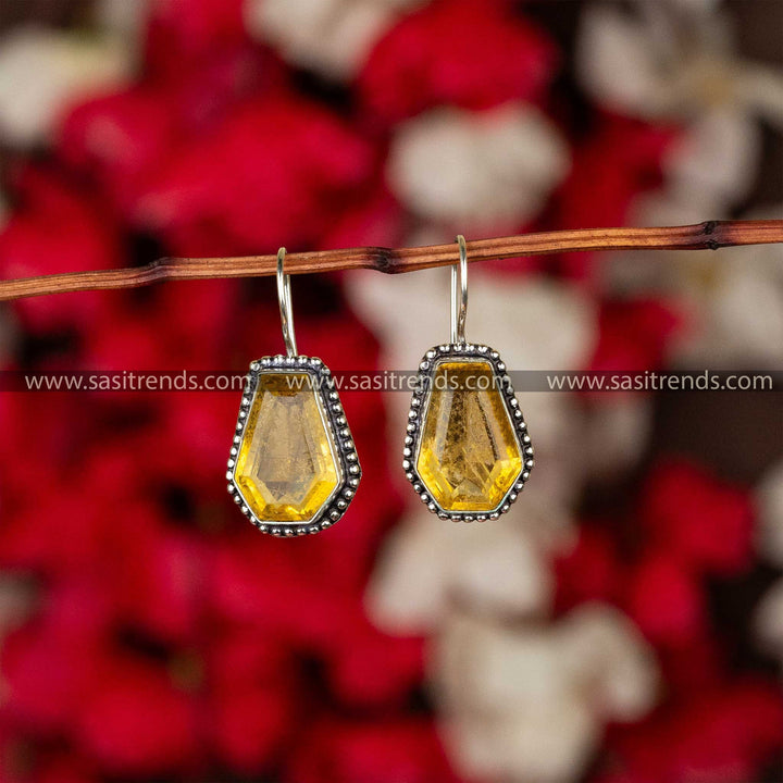 Yellow Stone Stud Oxidised Navarathiri Special Earrings Online Shopping