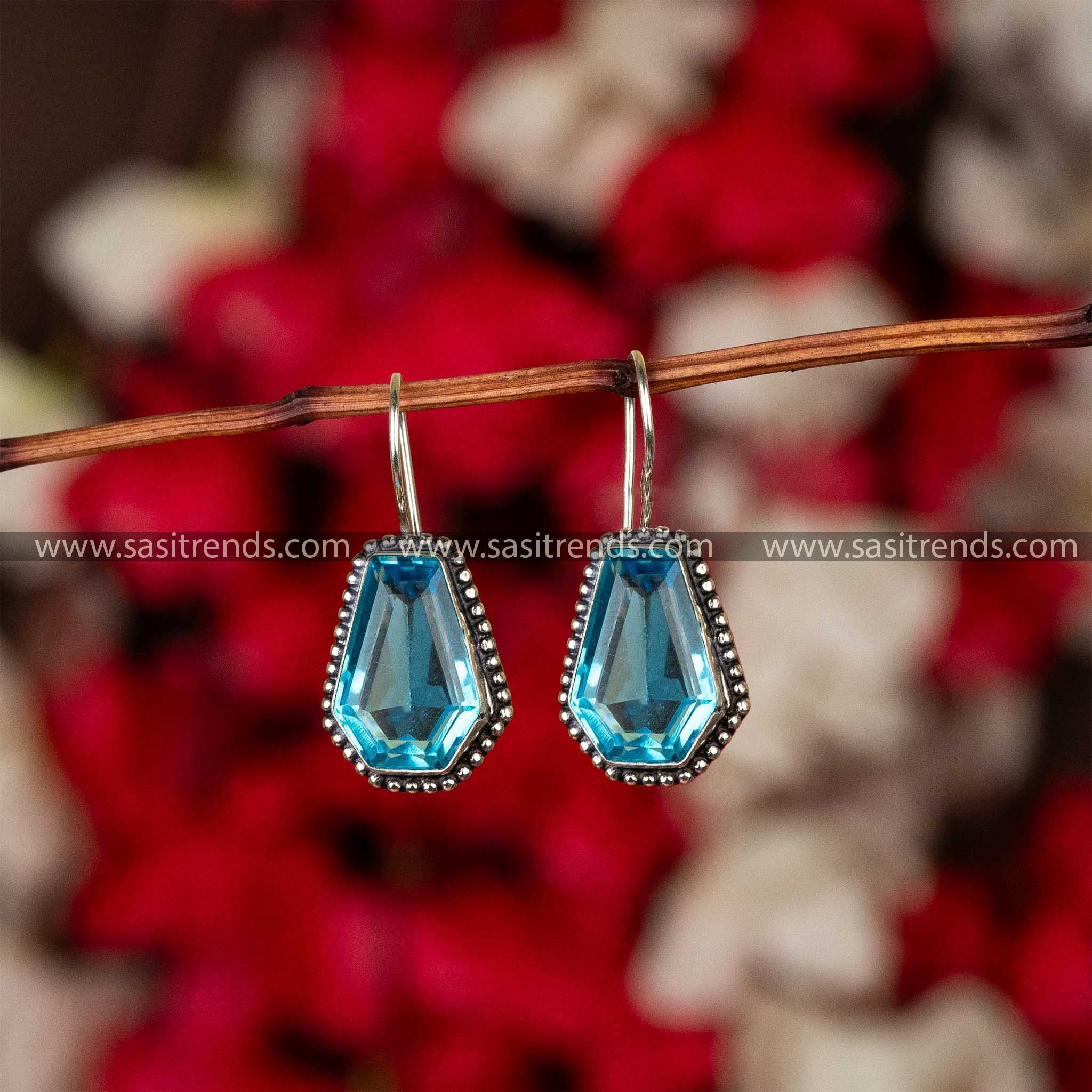 Latest Oxidised Sky Blue Fish Hook Earrings Online Shopping