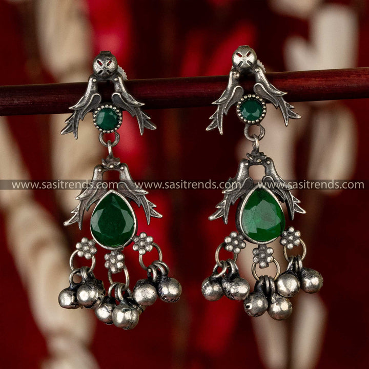 Green Oxidised Silver Look Alike Earrings Sasitrends Online Shopping Festival Elegance