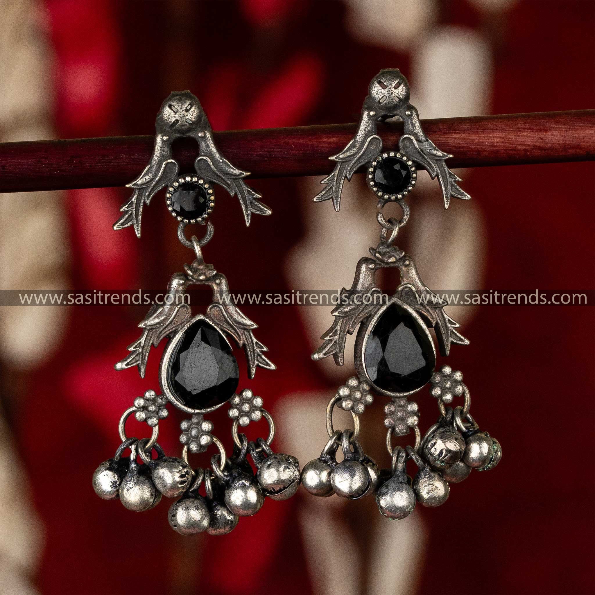 Latest Black Oxidised Silver Look Alike Bird Motif Earrings Sasitrends Online Shopping