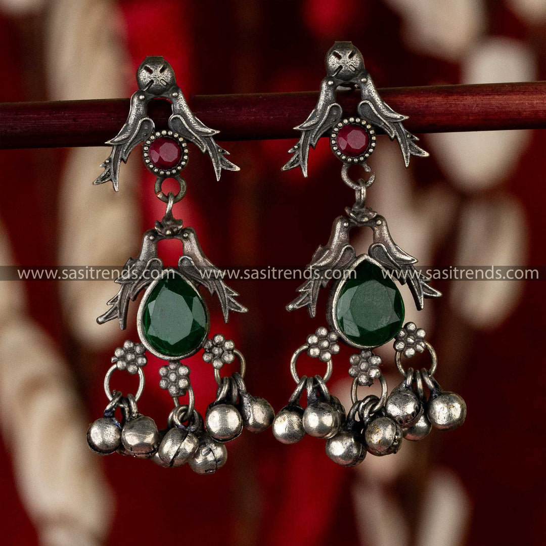 Ruby Green Trendy Oxidised Silver Look Alike Earrings Sasitrends Shopping