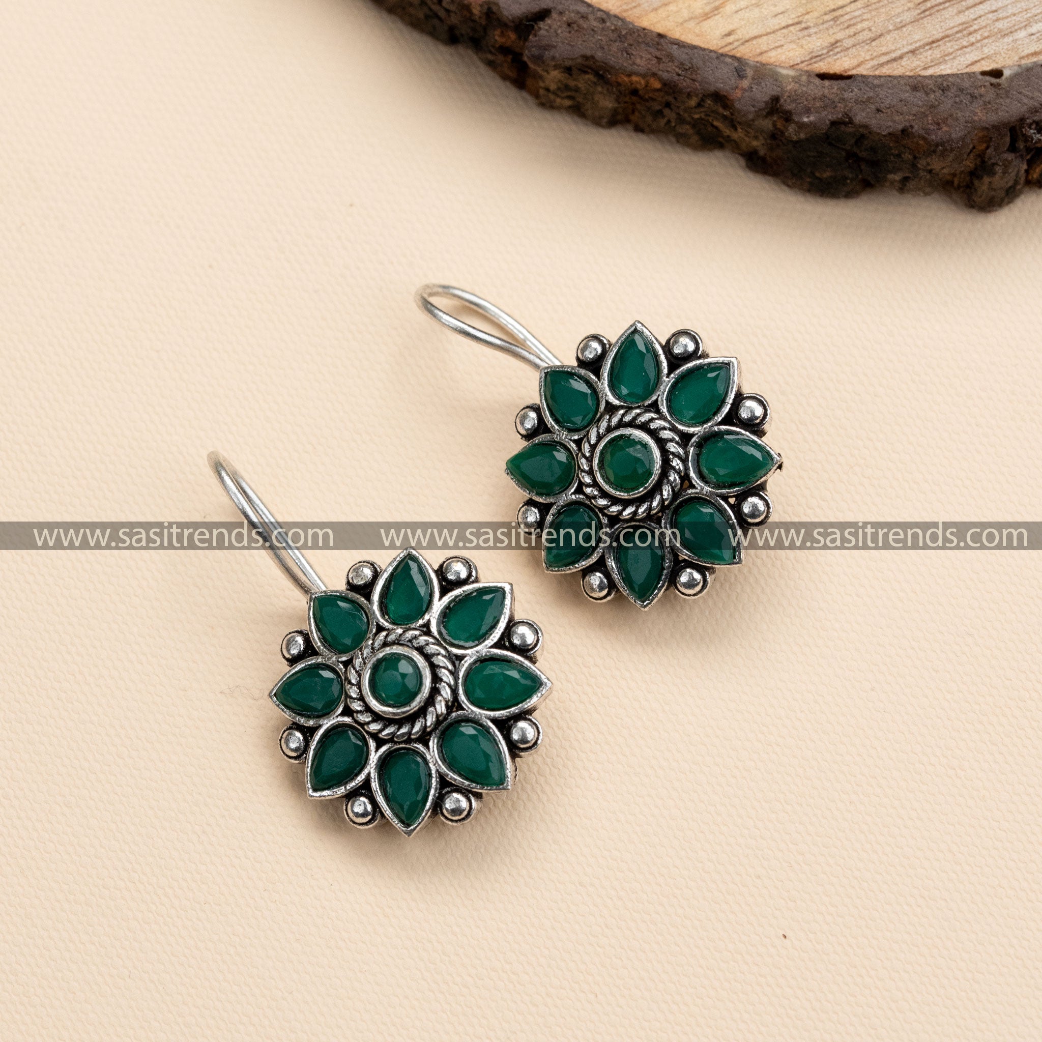 New Flower Pattern Oxidized Silver Hook Earrings