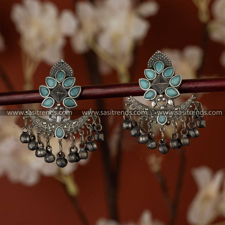 Mint Stone Stud Floral Designer Latest Oxidsed Earrings Sasitrends Online Shopping