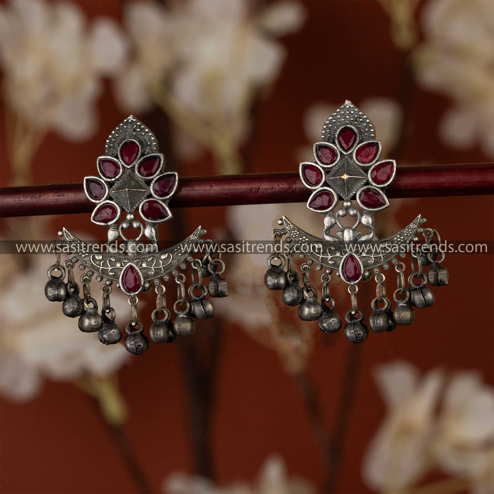 Ruby Stone Floral Designer Latest Oxidised Earrings Sasitrends Online Shopping