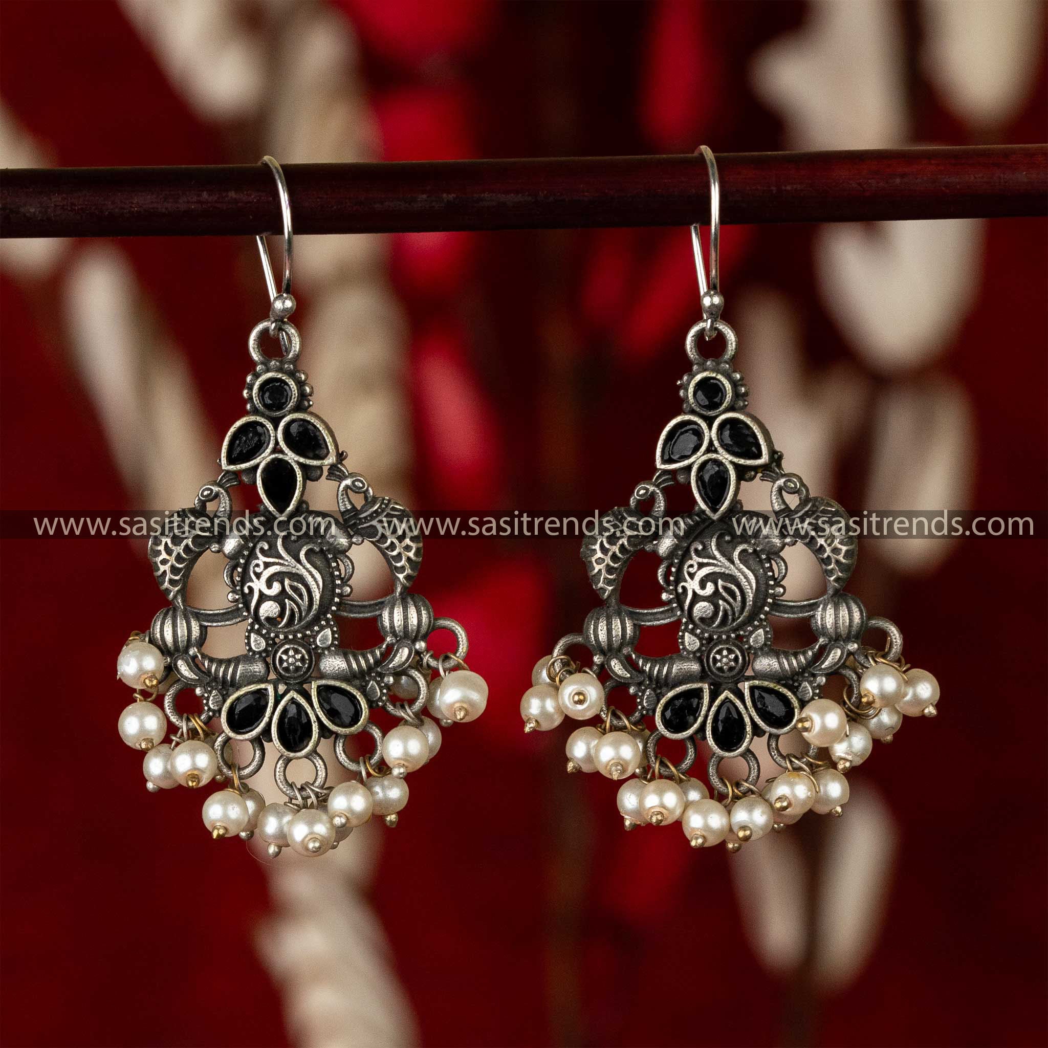 Latest Oxidissed Black Stones Stud Silver Earrings Sasitrends Online Shopping