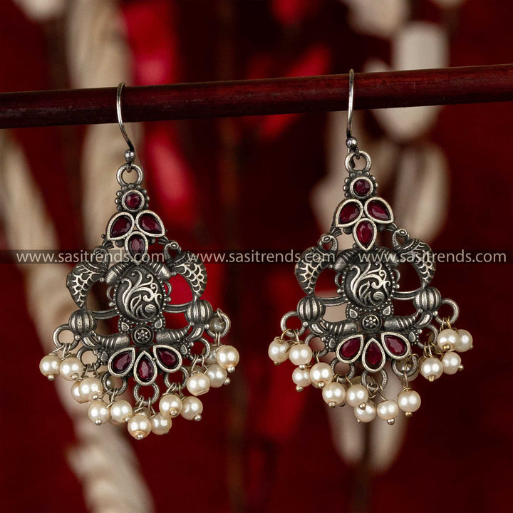 Ruby Silver Look Latest Oxidised Peacock Earrings Sasitrends Online