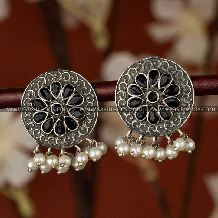 Black Trendy Elegance Oxidised Floral Designer Party Wear Earrings Sasitrends Online