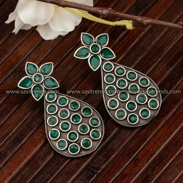 Oxidised Green Pear Shaped Earrings Sasitrends Online Shopping 