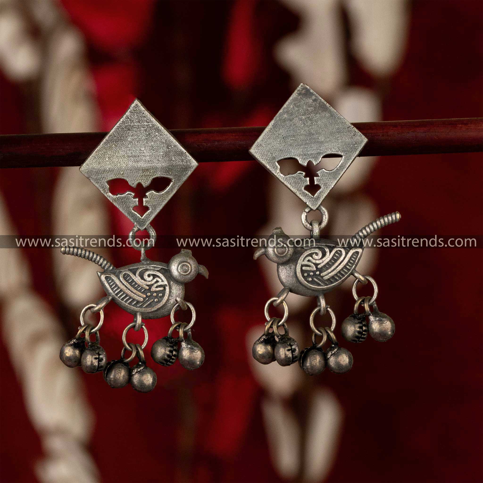 Oxidised silver look alike bird Ghungroo earrings for Navarathiri Sasitrends Online Shopping