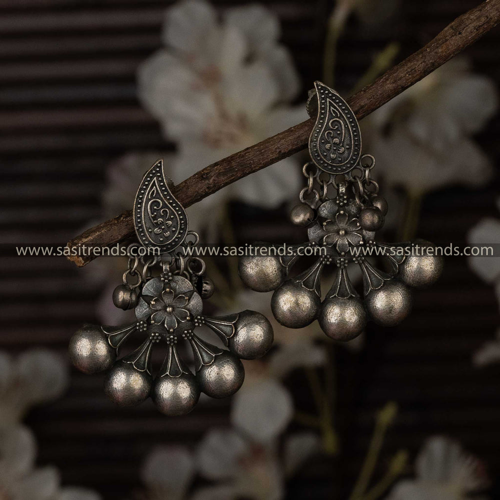 Navarathiri special oxidised silver look alike Chandabali earrings