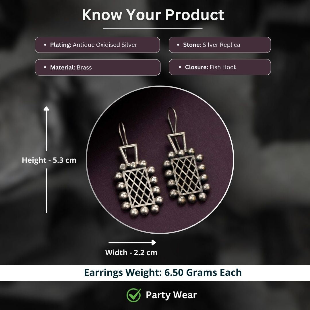 Oxidised Silver Earrings Measurement Image - Sasitrends





