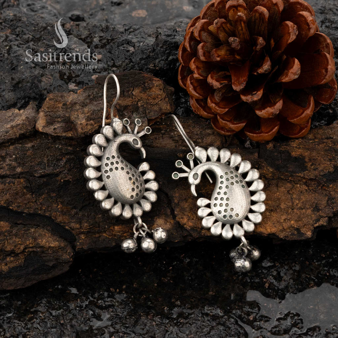 Oxidised peacock earrings with intricate detailing - Sasitrends