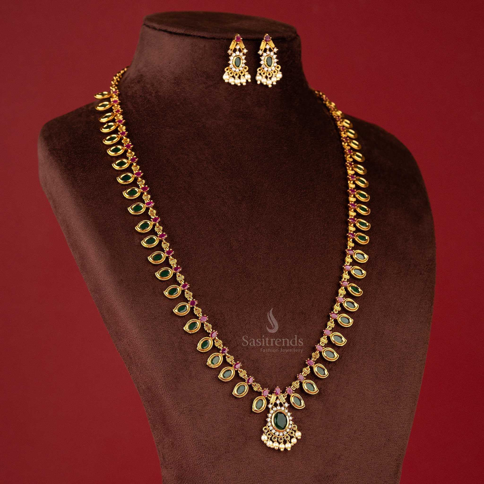 traditional guaranteed micro gold plated multi long palakka jewellery set sasitrends