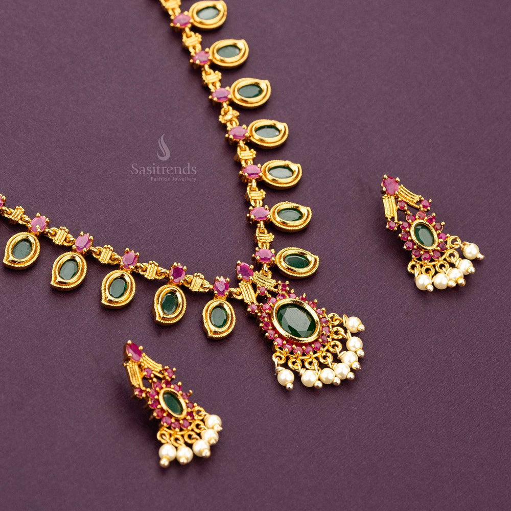 Traditional guaranteed micro gold plated long palakka jewellery set sasitrends