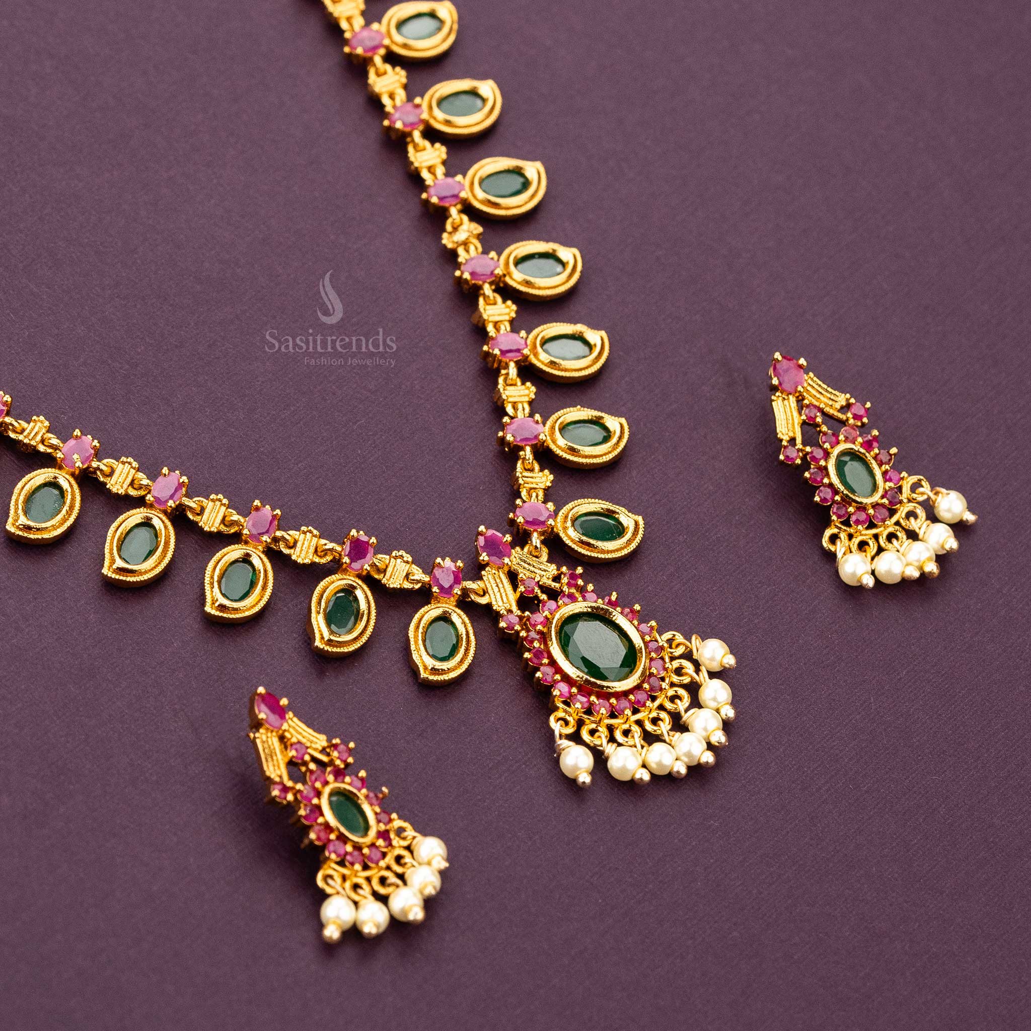 Traditional guaranteed micro gold plated long palakka jewellery set sasitrends