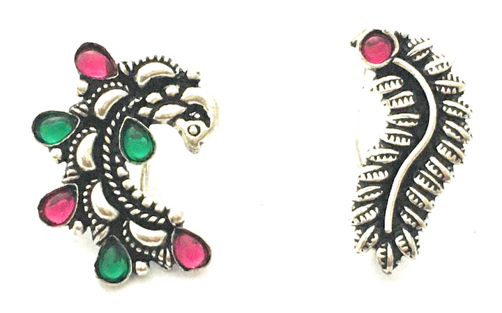 Sasitrends - Exquisite Peacock-Shaped Oxidised Silver Nose Pins Set