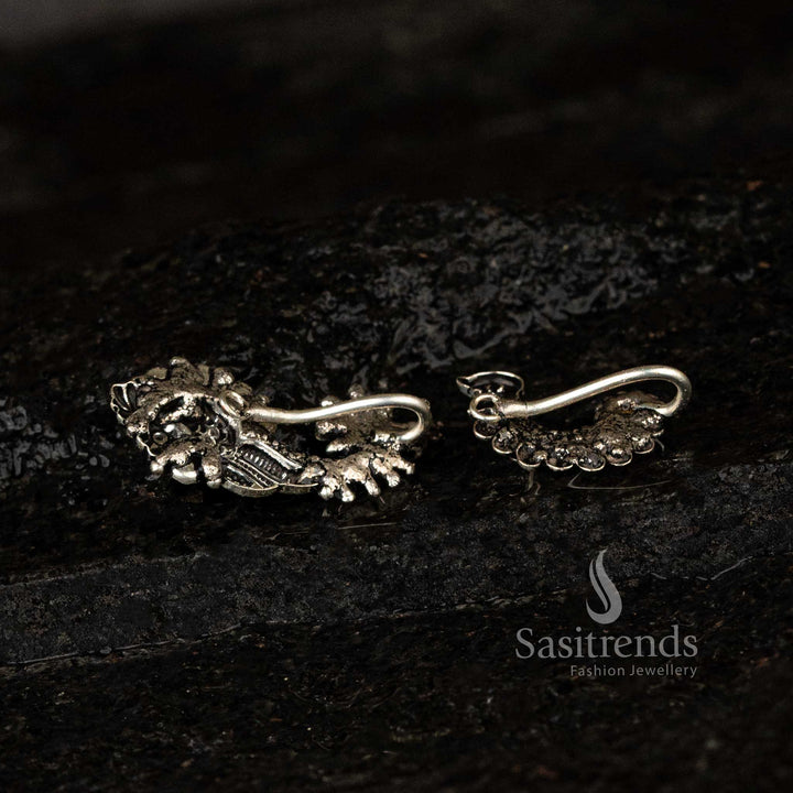 Attractive Oxidised German Silver Peacock Designer Stone Nose Pin , daily wear - Sasitrends