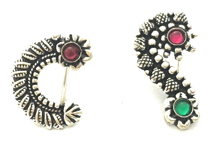 Beautiful Oxidised German Silver Stone Nose Pins Set - Traditional Elegance