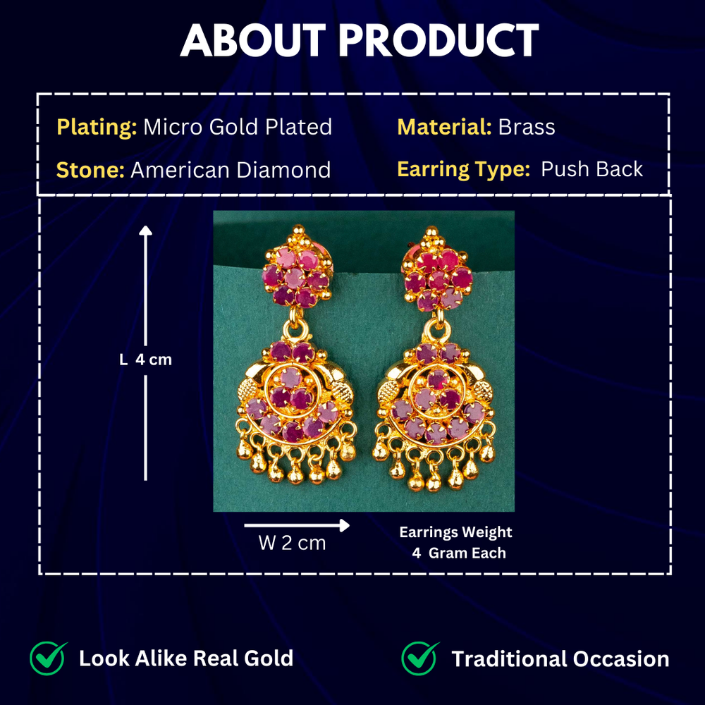 Guaranteed One Gram Micro Gold Plated Earrings Measurement Details